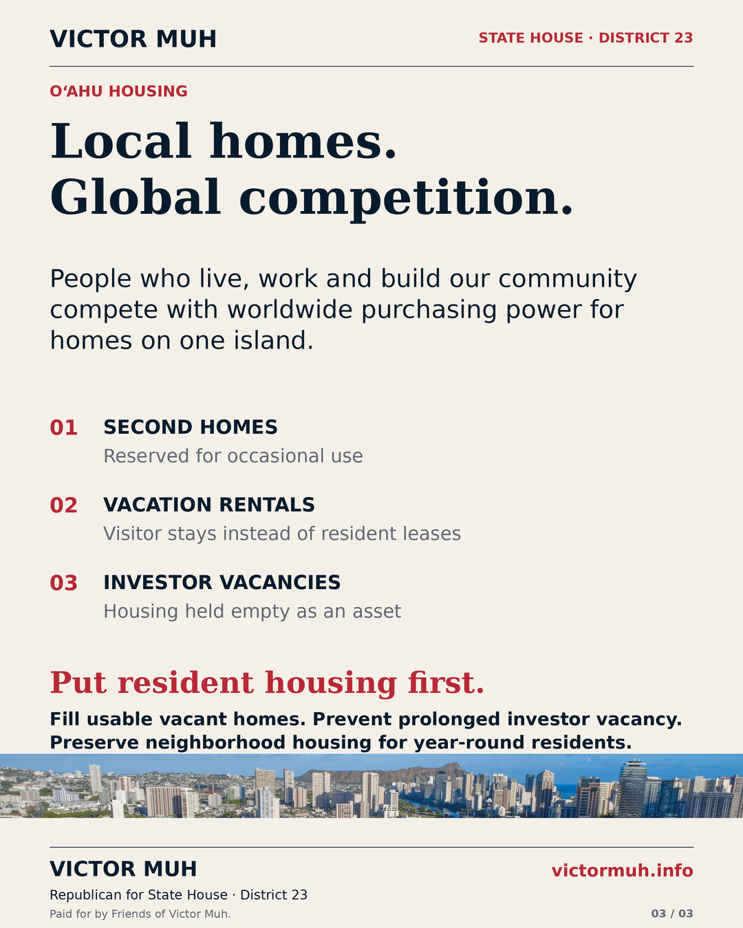 Campaign graphic explaining competition between resident housing and second homes, vacation rentals, and investor-held vacancies.